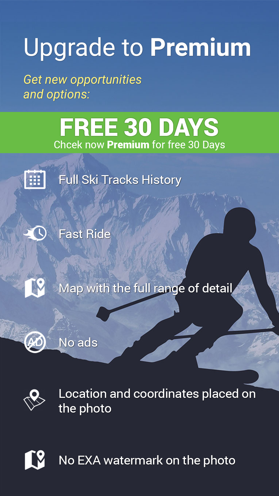 Ski tracks. Ски трекер. Лыжный трекер. Приложение трекер для лыжников. EXA Ski Tracker.